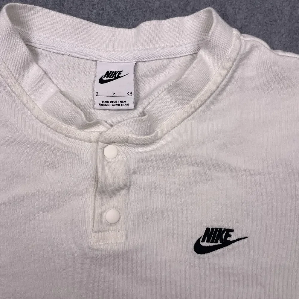Nike Club Long Sleeve Snap Henley Shirt Men’s Size Small White Tee